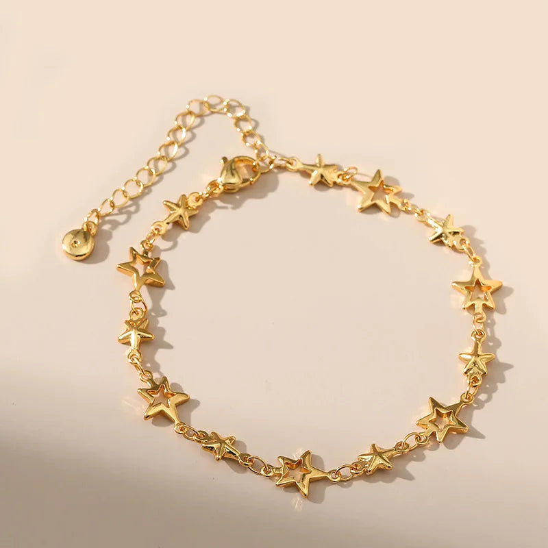 Stainless Steel Metal Hollow Star Chain Bracelets for Man Women Gold Silver Color Pentagram Pendant Bracelet Jewelry Gifts