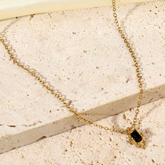 French Minimalist Stainless Steel Feldspar Natural Stone Necklace Antique Black Agate Women High Jewelry Sister Gift